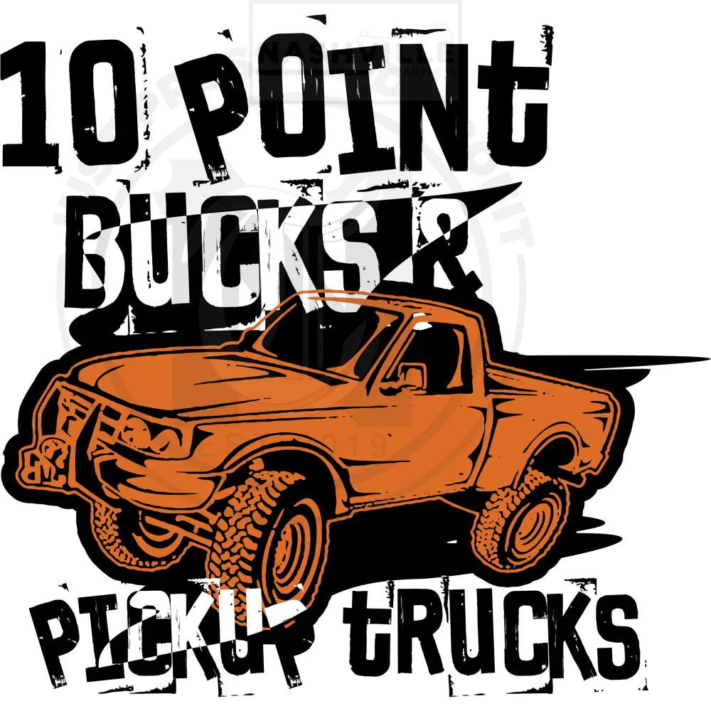 10 Point Bucks & Pickup Trucks Kids - Transfer Orange Truck / Kids 8 Inches Wide Prints