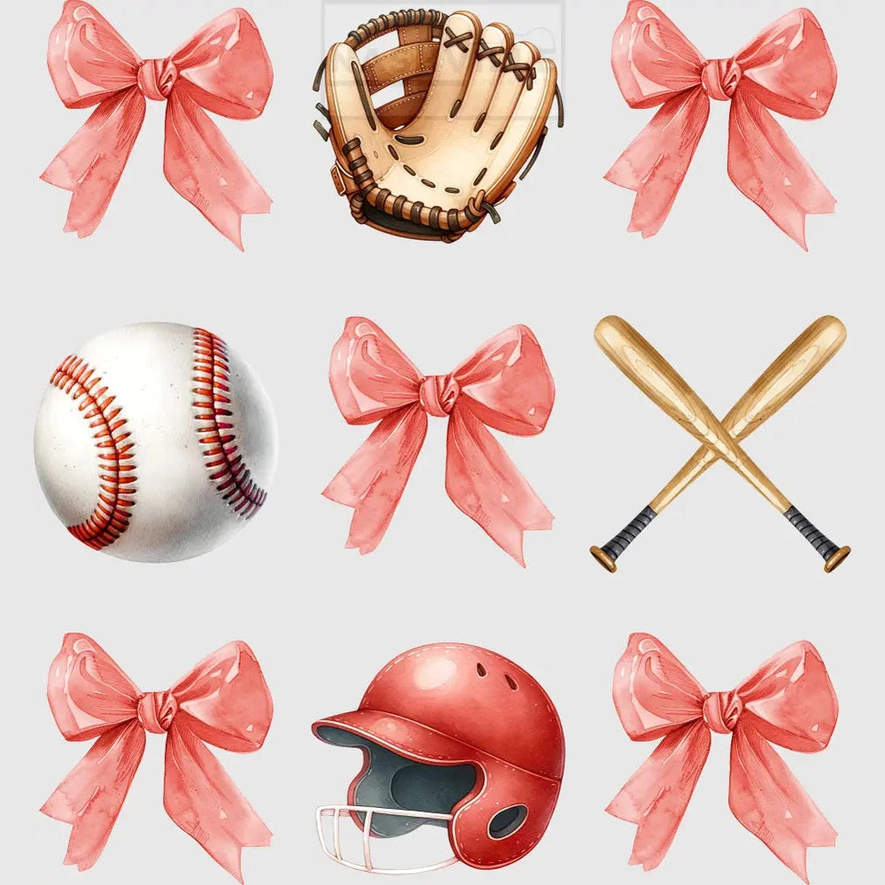 Baseball Bows Watercolor Effects