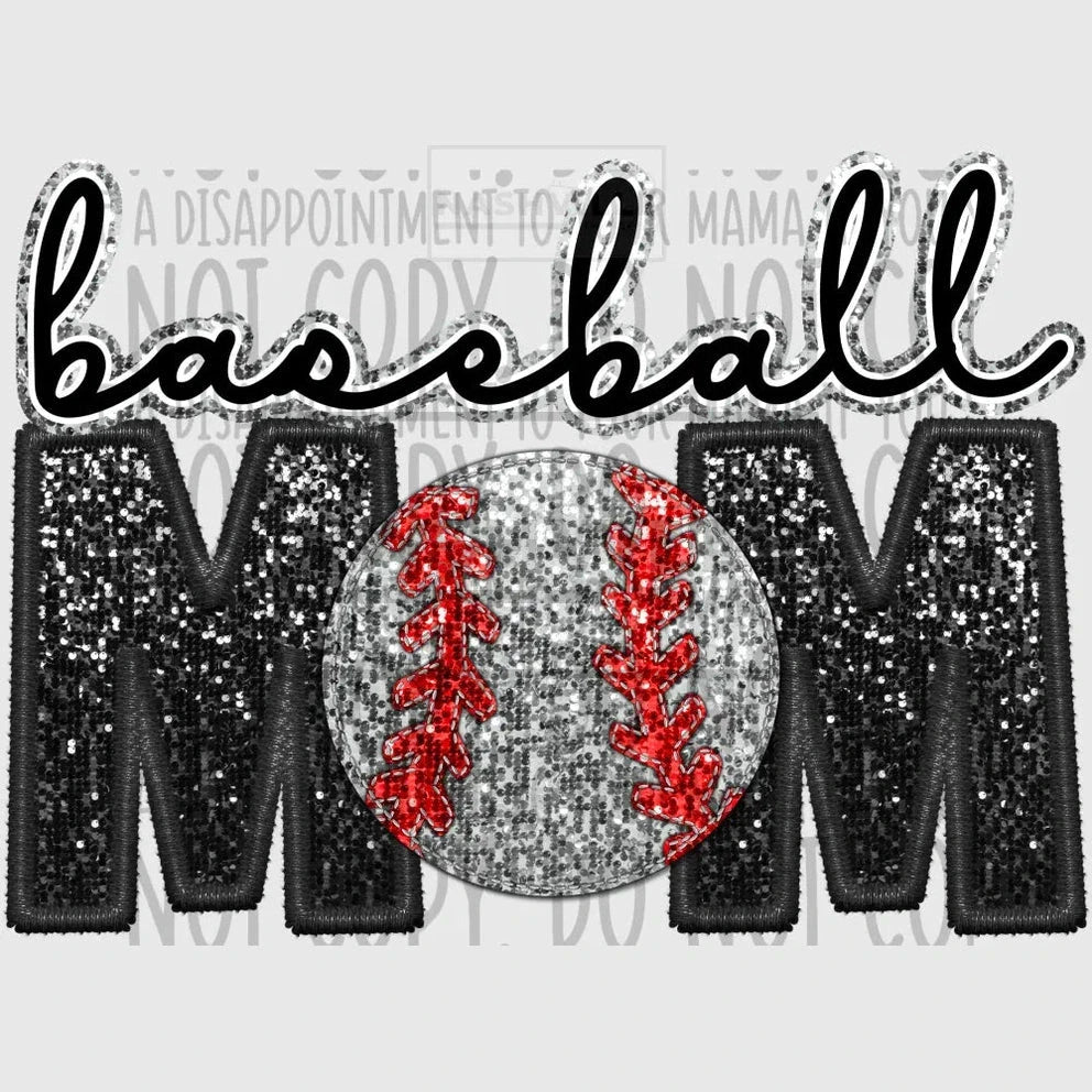 Baseball Mom Glitter And Embroidery Effect Transfer.