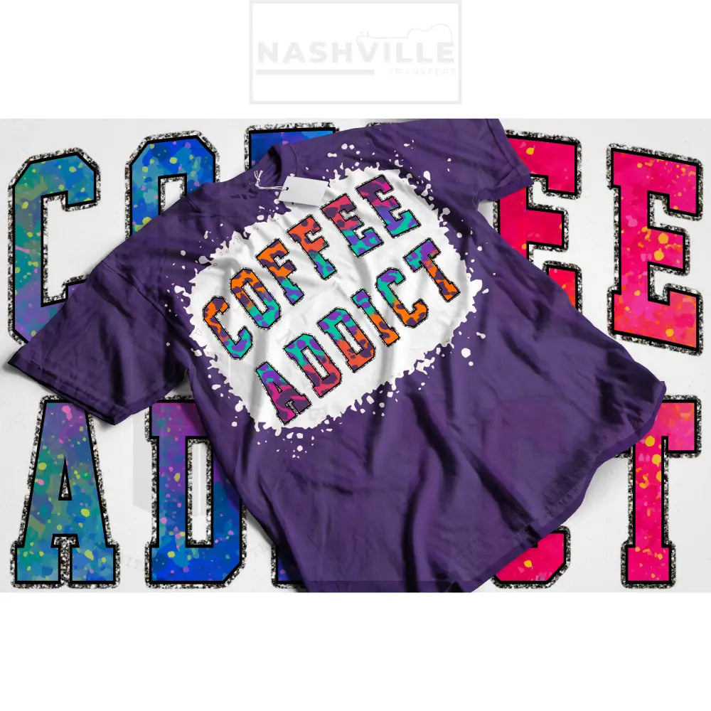 Coffee addict tee. Small / Purple bleach knock out