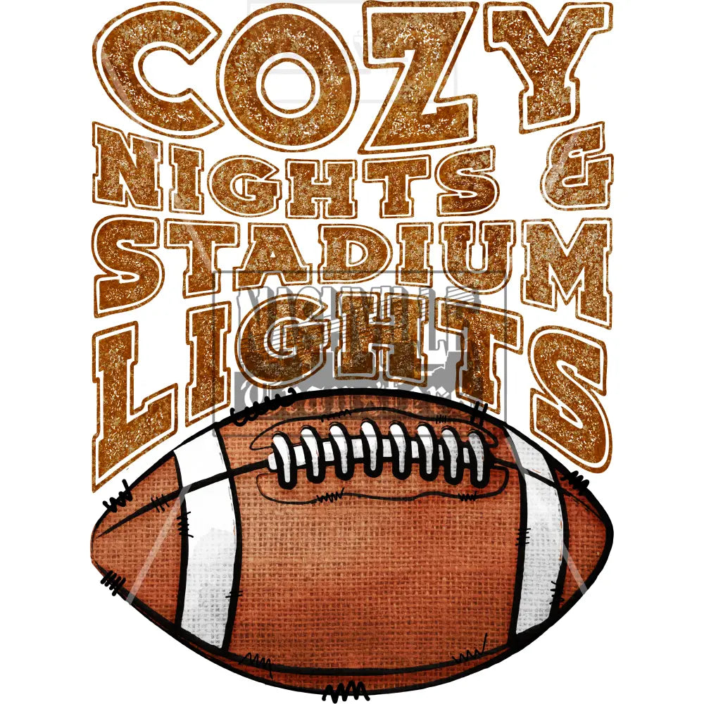 Cozy nights and stadium lights football transfer. Low heat / Tan