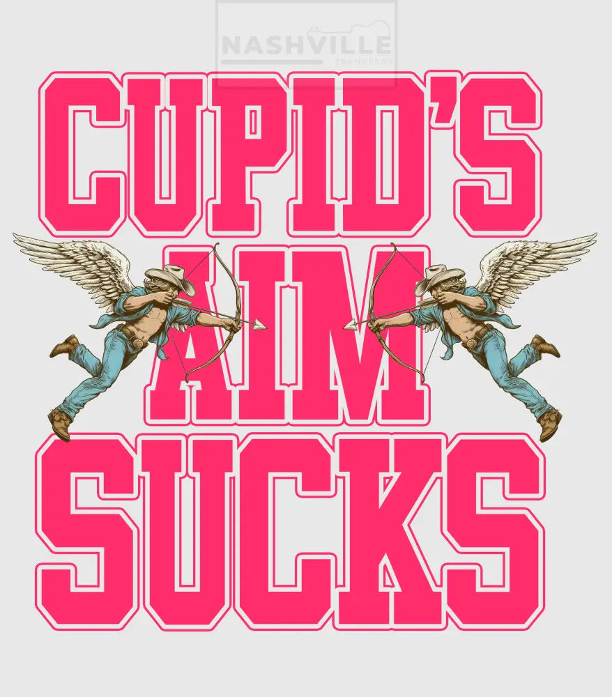Cupids Aim Sucks Valentines Holiday Stock Transfer. Pink With Wings