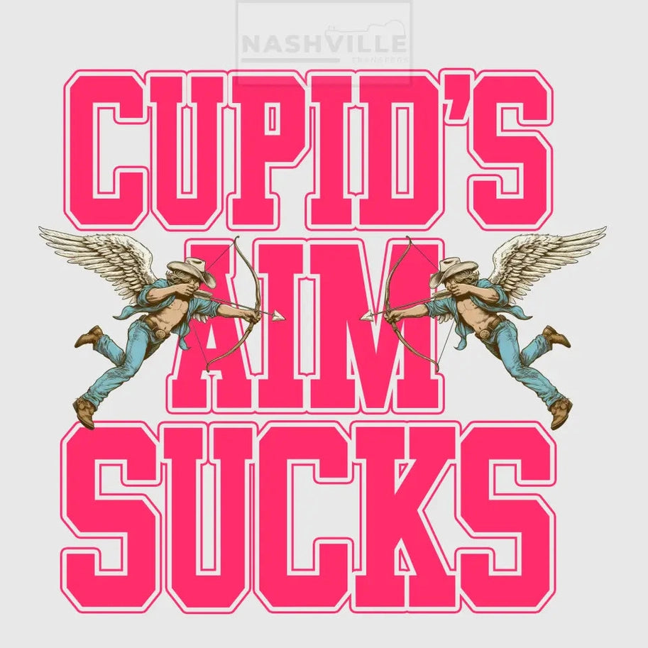 Cupids Aim Sucks Valentines Holiday Stock Transfer. Pink With Wings