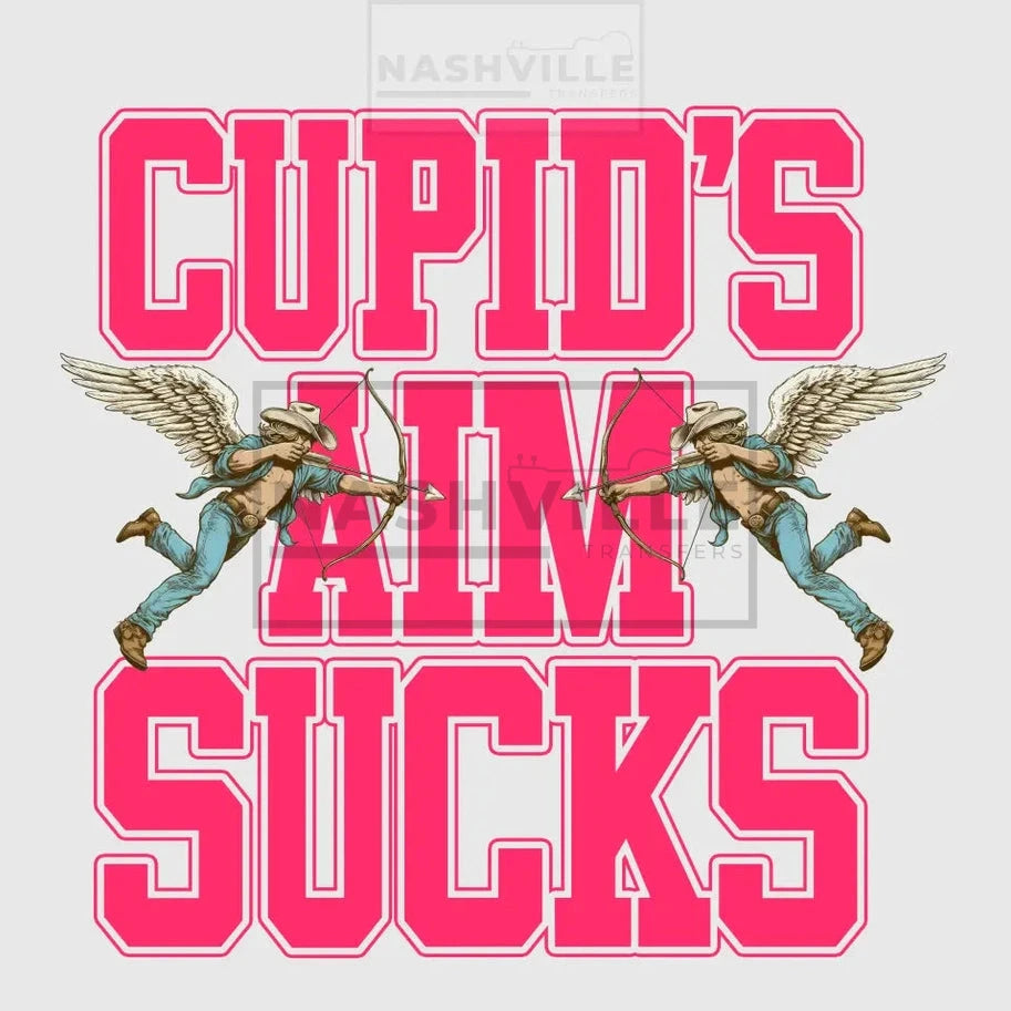 Cupids Aim Sucks Valentines Holiday Stock Transfer. Pink With Wings