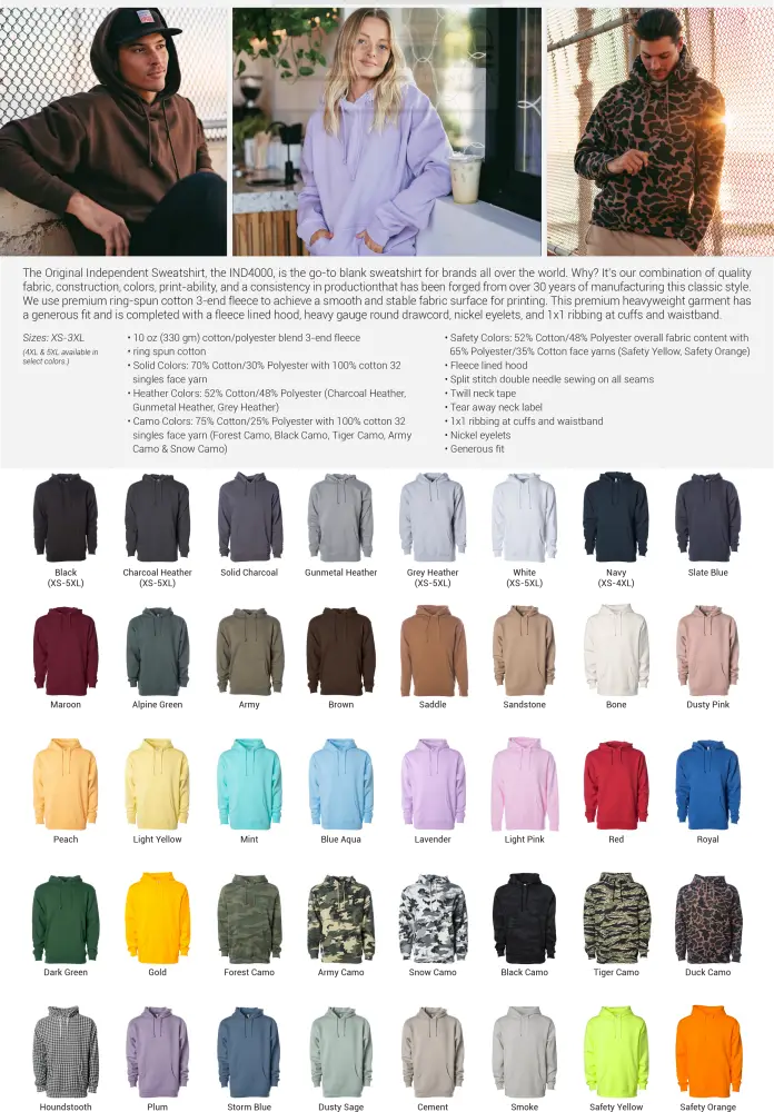 Customizable Independent Heavyweight Hooded Pullover Sweatshirt Gang Sheet