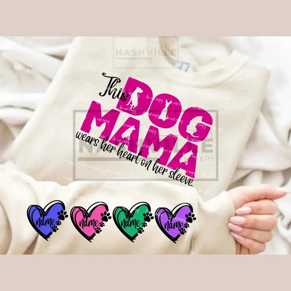 Customizable This Dog Mama Wears Her Heart On Sleeve Grey Sweatshirt