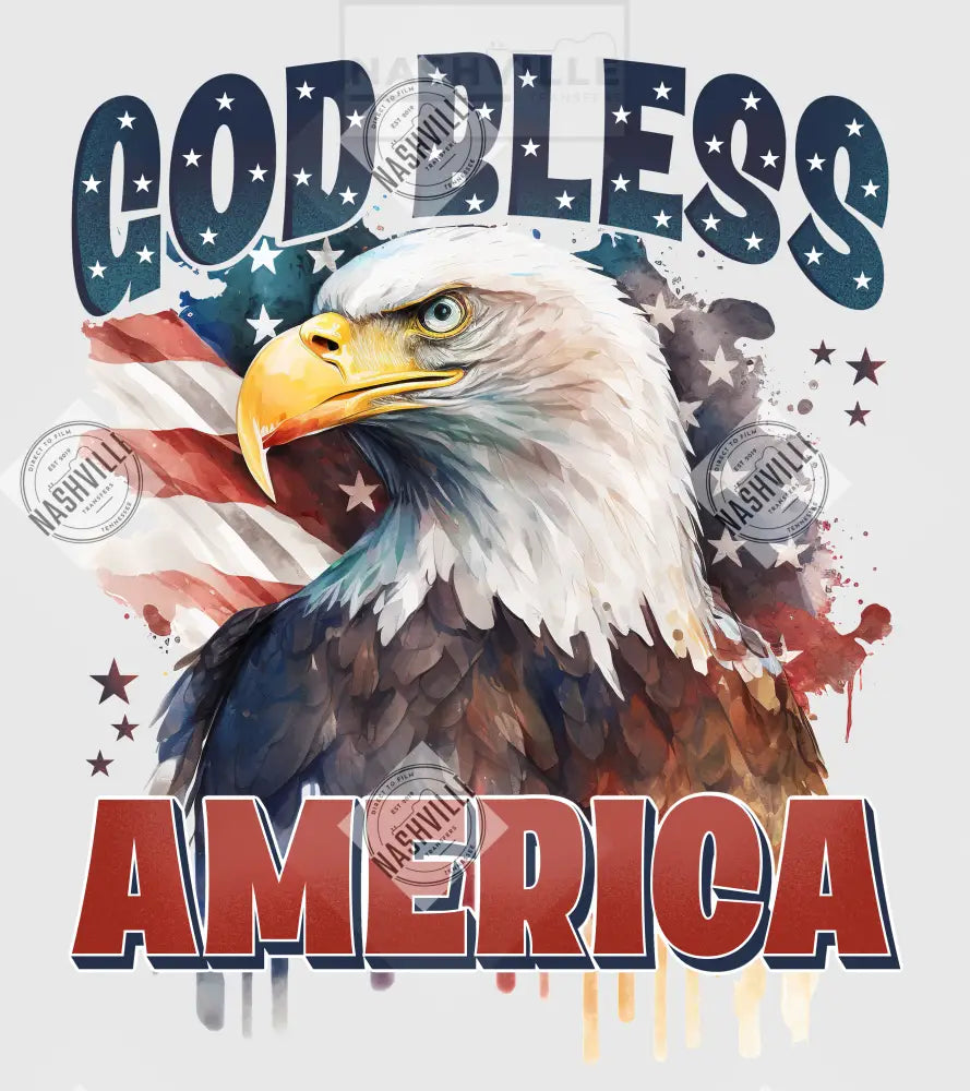 God Bless America Patriotic Flag Eagle Transfer Without Under Title