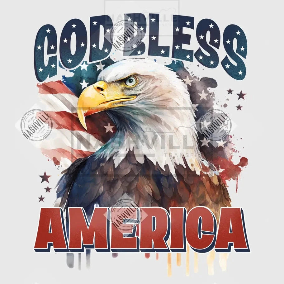 God Bless America Patriotic Flag Eagle Transfer Without Under Title