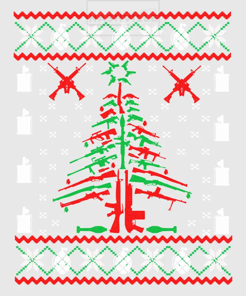 Gun Christmas Tree Ugly Sweater Transfer.
