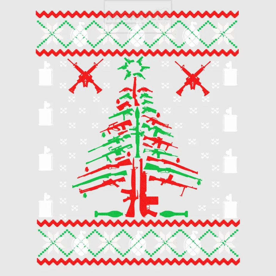 Gun Christmas Tree Ugly Sweater Transfer.