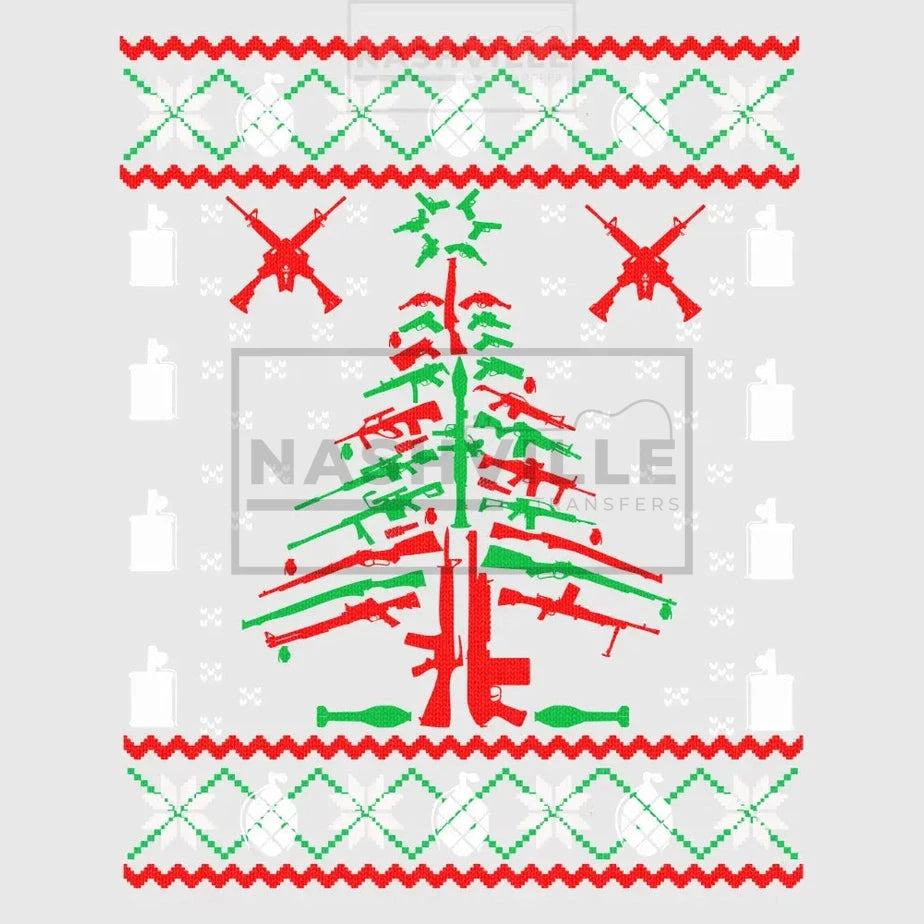 Gun Christmas Tree Ugly Sweater Transfer.