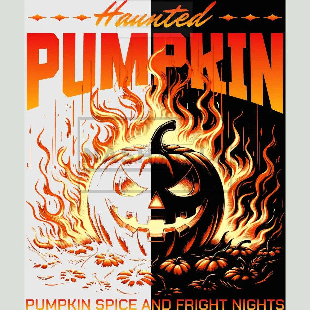 Haunted Pumpkin Heat Transfer - Black Knockout Halloween Design Gang Sheet