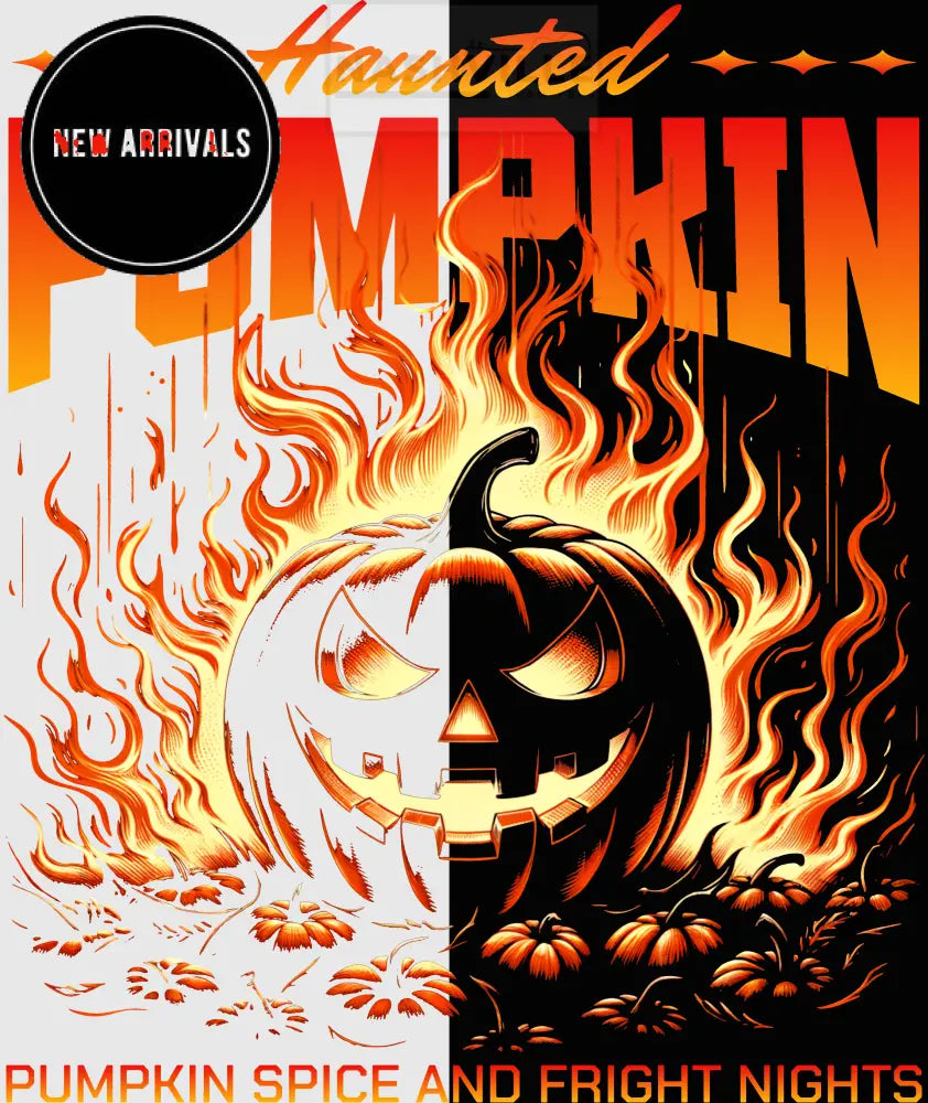 Haunted Pumpkin Heat Transfer - Black Knockout Halloween Design Gang Sheet