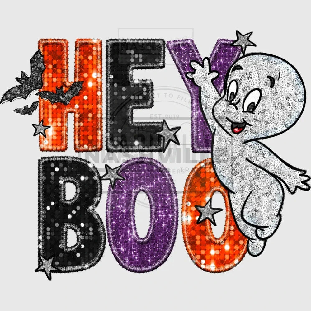 Hey Boo Glittery Halloween Transfer