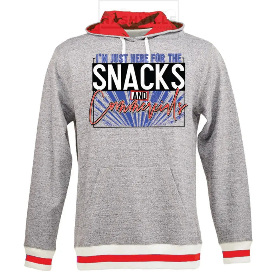 Im Just Here For The Snacks And Commercials Football Heathered Hoodie. S / Red