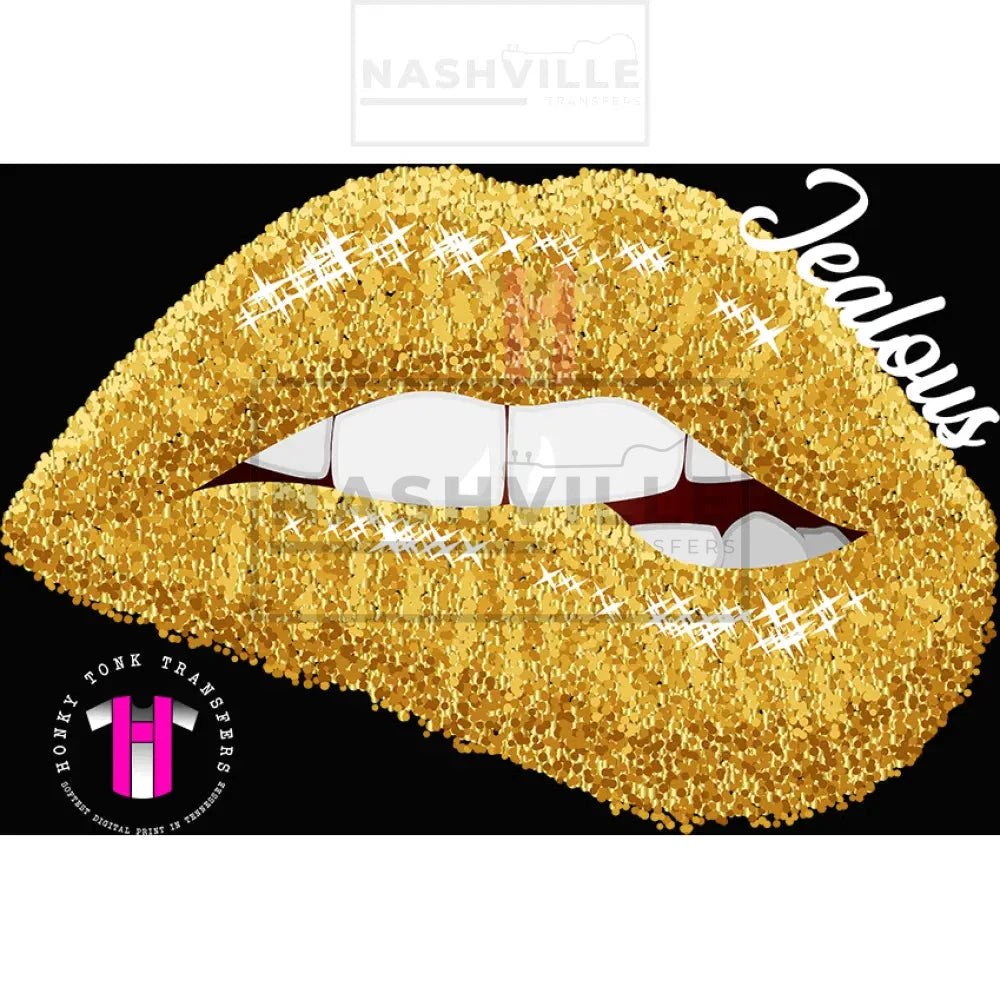 Jealous Glitter Gold Lips Transfer.