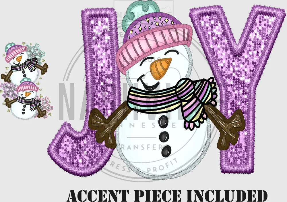 Joy Snowman Embroidery/Sequin Effect Transfer.