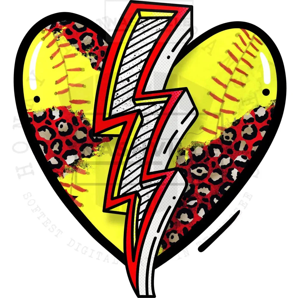 Lightning Bolt Heart Softball.