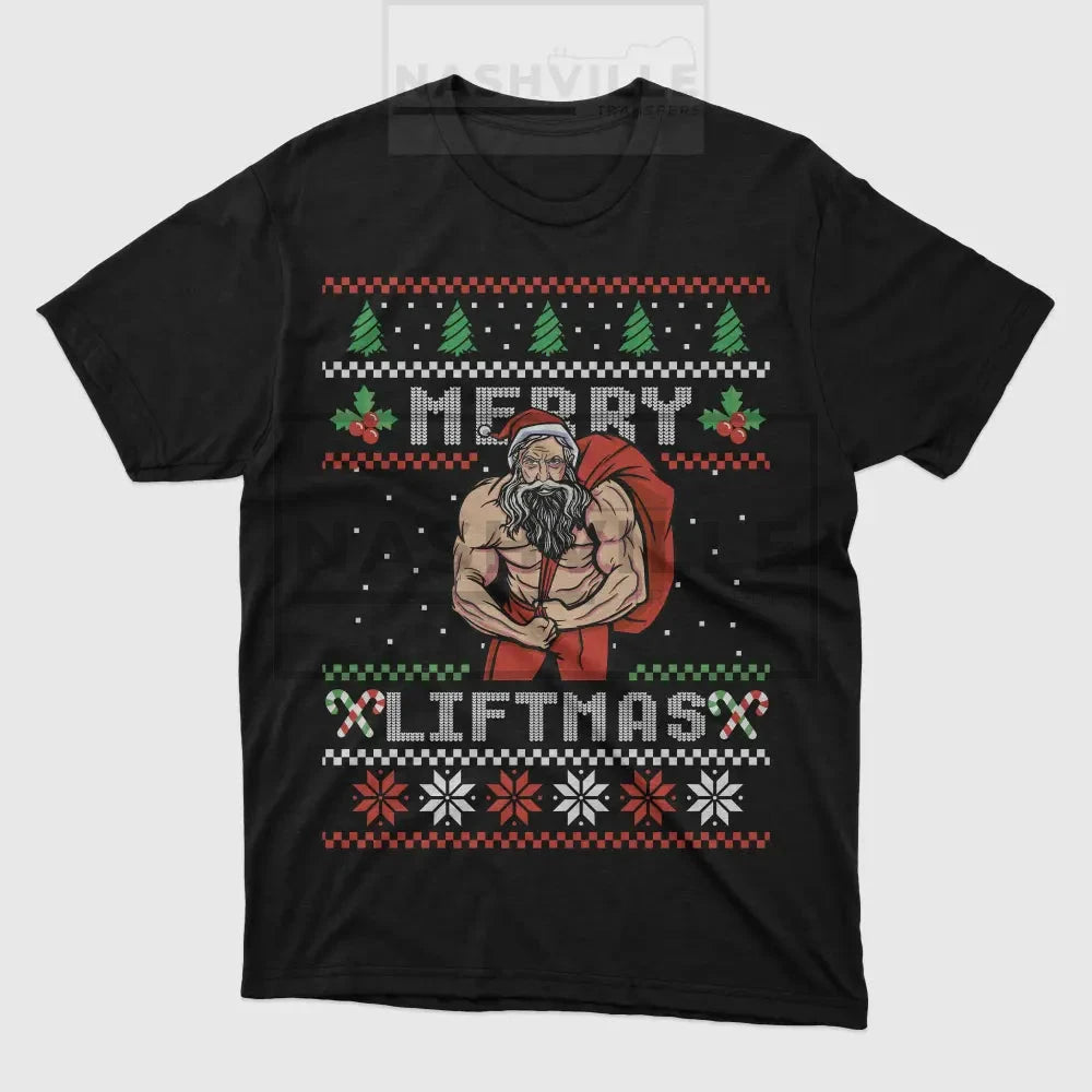 Merry Liftmas Rasterized Christmas Ugly Sweater Holiday Tee T-Shirt