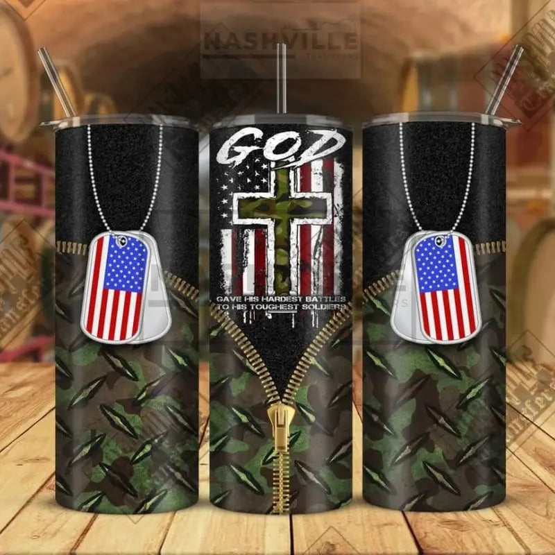 Military American Flag Cross Tumbler.