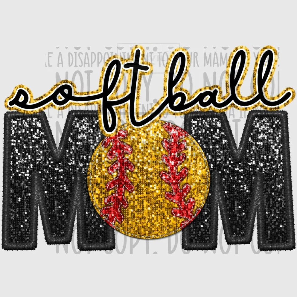 Softball Mom Glitter And Embroidery Effect Transfer