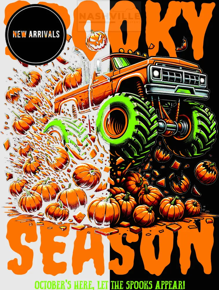 Spooky Season Monster Truck Heat Transfer - Black Knockout Design Gang Sheet