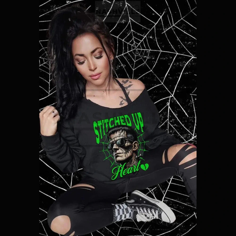 Stitched Up Heart Cutout Long Sleeve Shirt