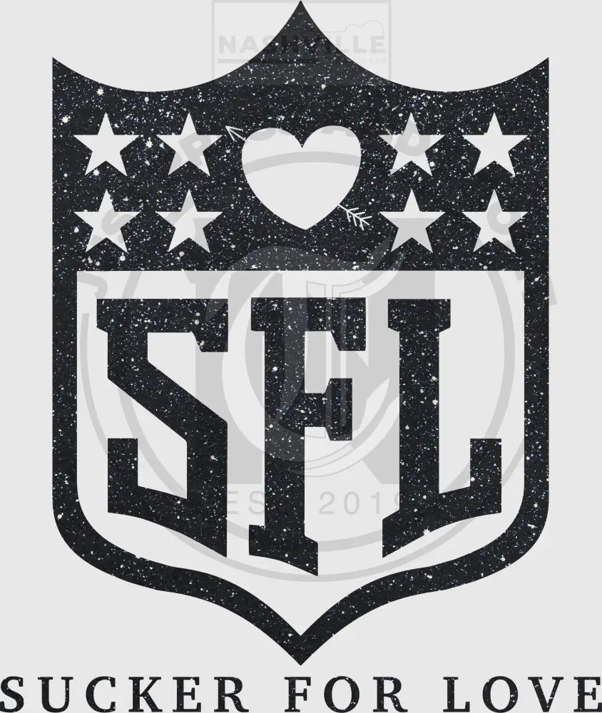 Sucker For Love Valentines Holiday Football Tee. S / Black Glitter