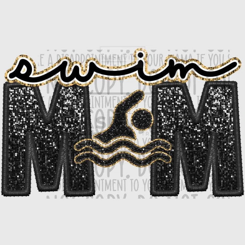 Swim Mom Glitter And Embroidery Effect Transfer.