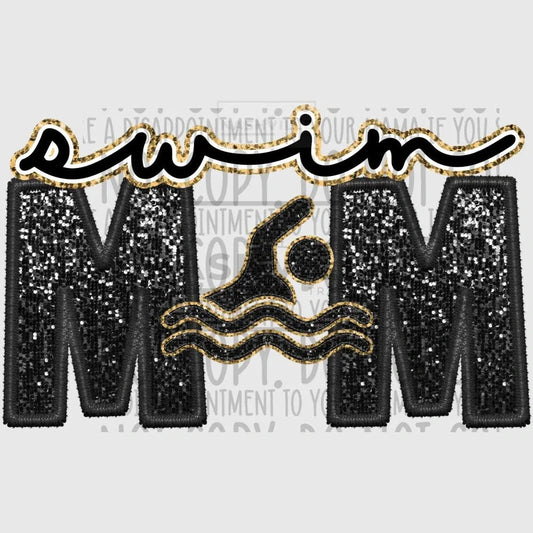 Swim Mom Glitter And Embroidery Effect Transfer.
