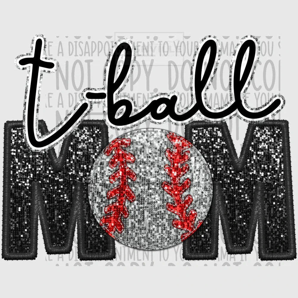 T-Ball Mom Glitter And Embroidery Effect Transfer