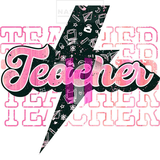 Teacher Leopard Bolt Transfer Low Heat / Pink