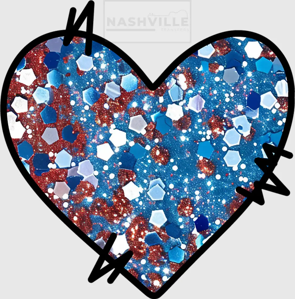 This Mama Wears Her Heart On Sleeve Patriotic Transfers Heart Sleeve Accent With Small Sequin Effect