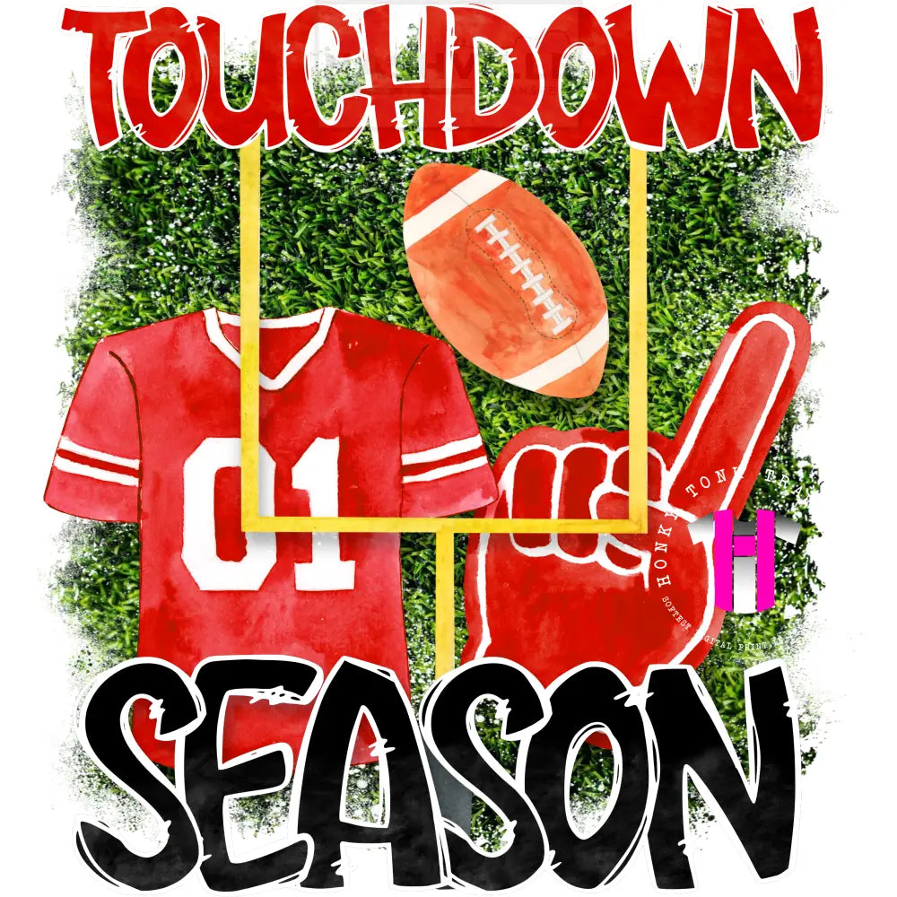 Touchdown Football Season Transfer. Low Heat Transfer / Red
