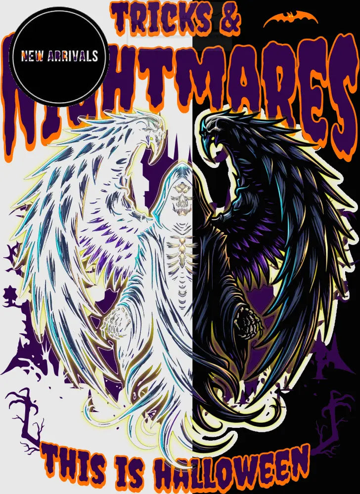 Tricks & Nightmares Heat Transfer - Black Knockout Halloween Design Gang Sheet