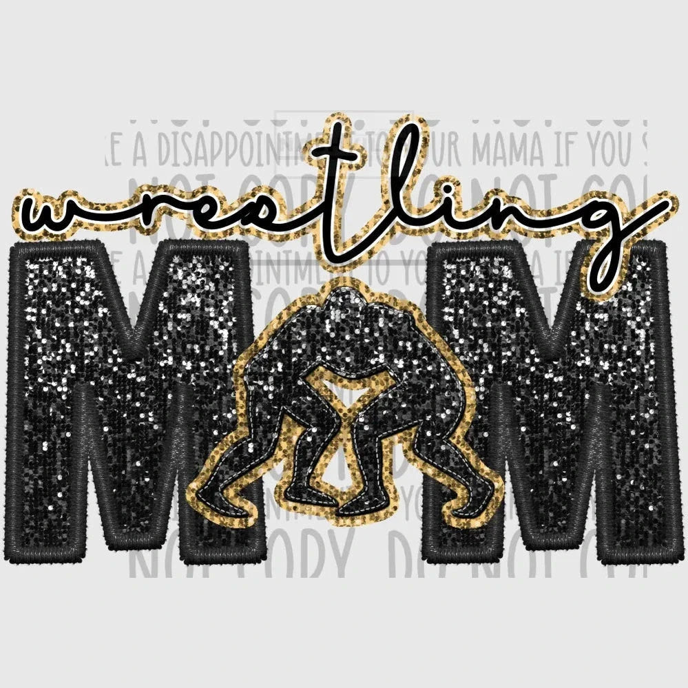 Wrestling Mom Glitter And Embroidery Effect Transfer