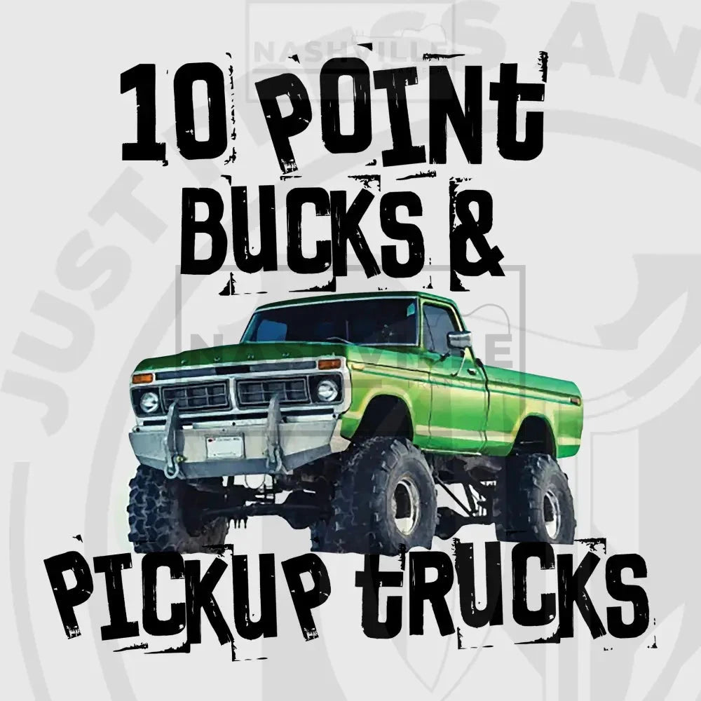 10 Point Bucks & Pickup Trucks Kids - Transfer Green Truck / Kids 8 Inches Wide Prints