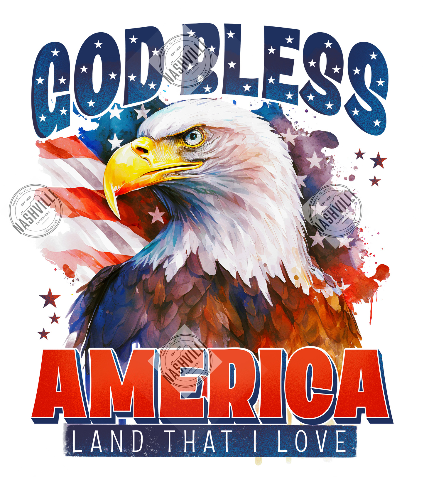 God bless America Patriotic flag eagle transfer