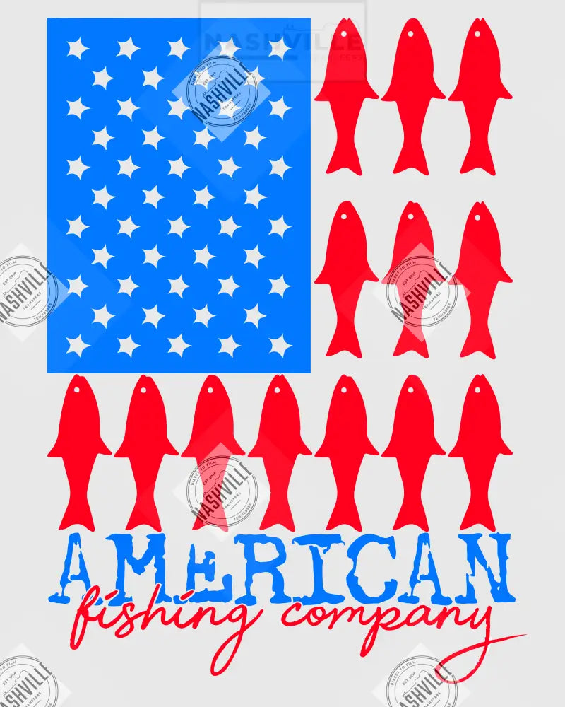 American Flag Fish Transfer. Clear Film Transfer / Light Blue