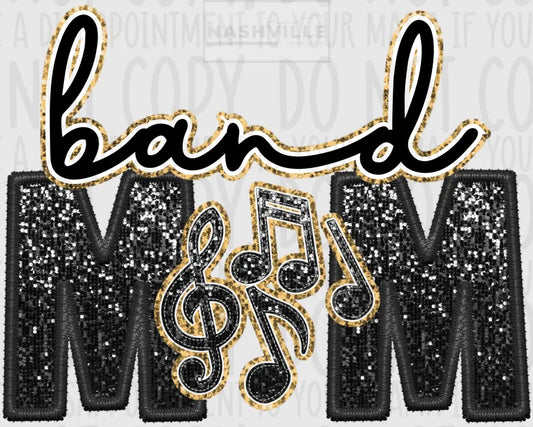 Band Mom Glitter And Embroidery Effect Transfer.
