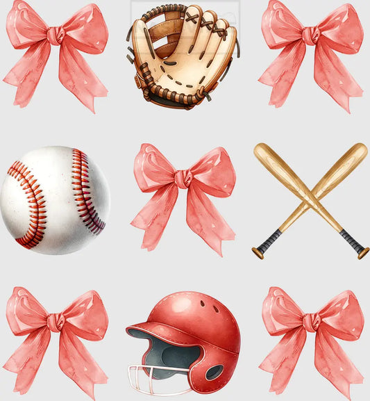 Baseball Bows Watercolor Effects