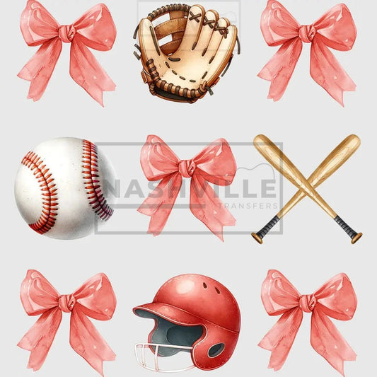 Baseball Bows Watercolor Effects