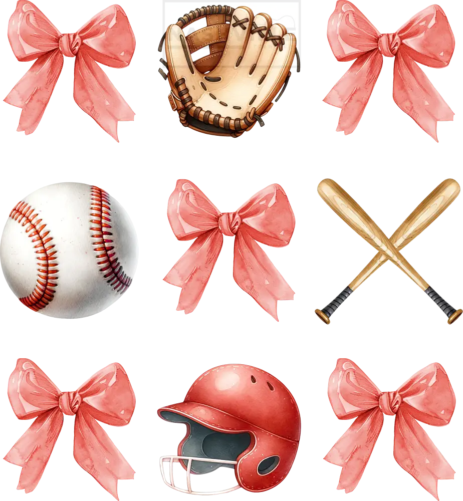 Baseball Bows Watercolor Effects