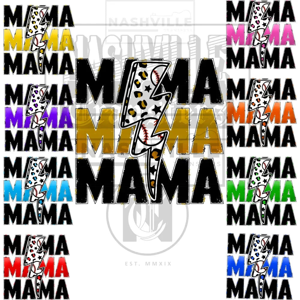 Baseball Mama Lightning Bolt Transfer. Prints