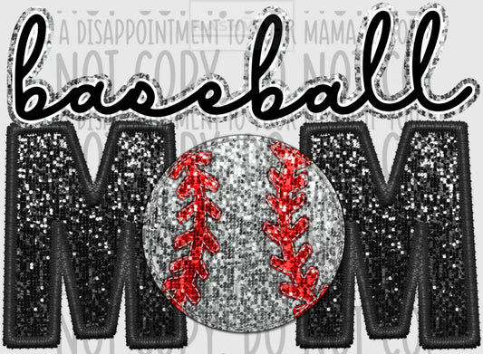 Baseball Mom Glitter And Embroidery Effect Transfer.