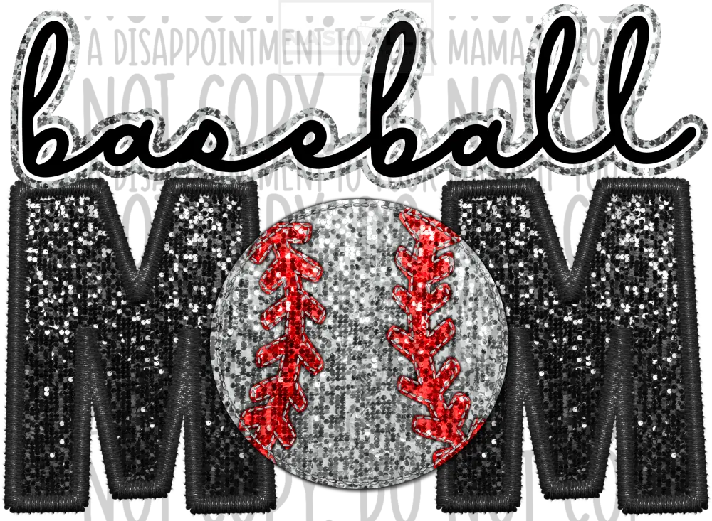 Baseball Mom Glitter And Embroidery Effect Transfer.