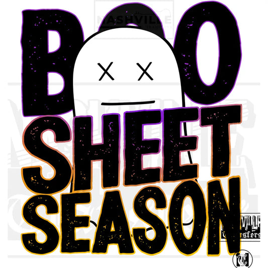 Boo Sheet Season Ghost Transfer. Low Heat Transfer / Purple/Orange