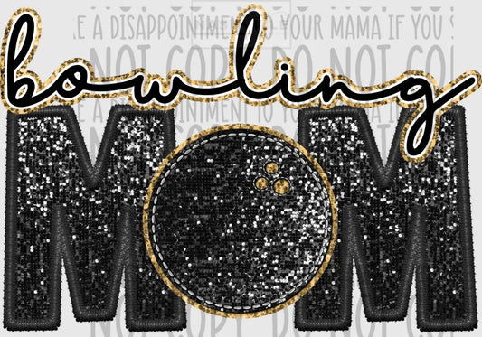 Bowling Mom Glitter And Embroidery Effect Transfer
