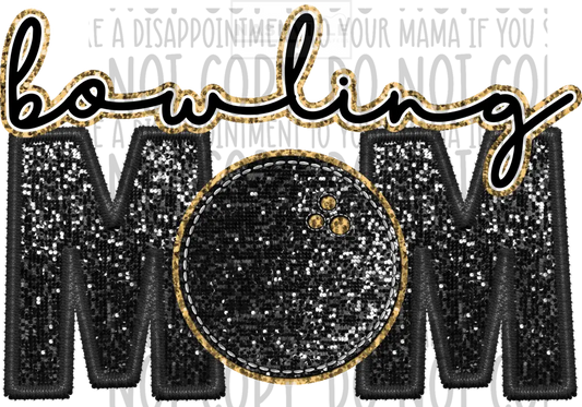 Bowling Mom Glitter And Embroidery Effect Transfer