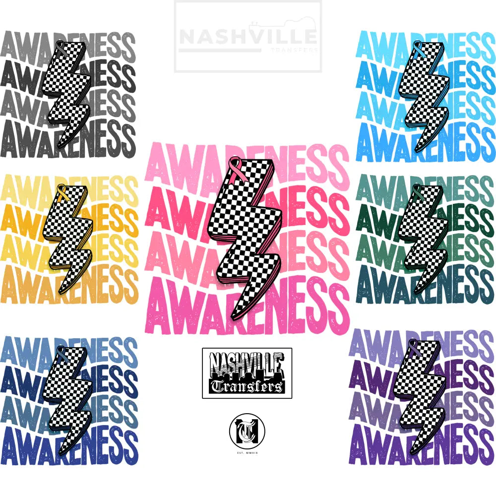 Cancer Awareness Lightning Bolt Leopard Or Checkered Transfer. Low Heat Transfer / Checkered Purple